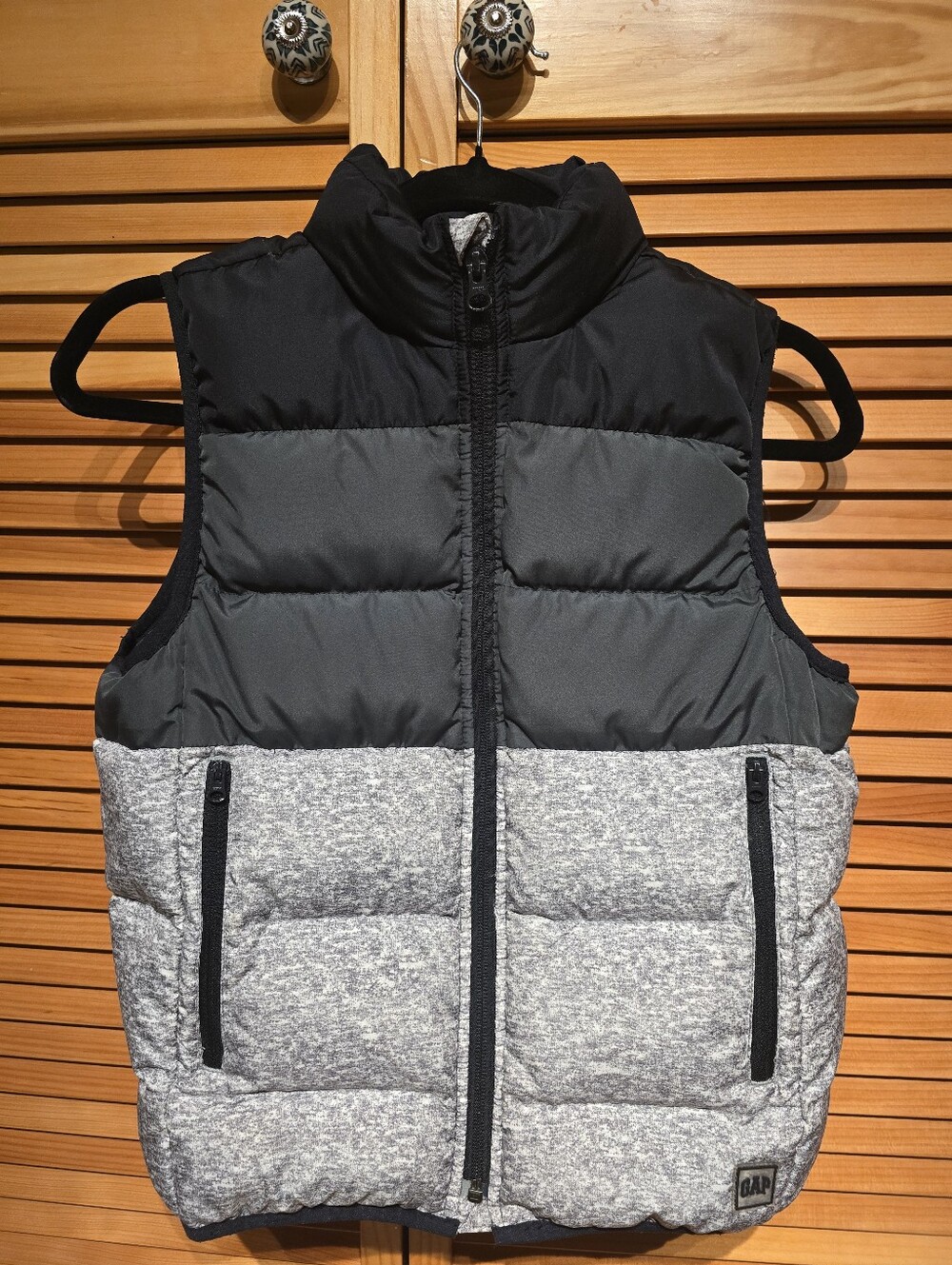 GAP Kids Two-Tone Puffer Vest - Black and Heather Gray